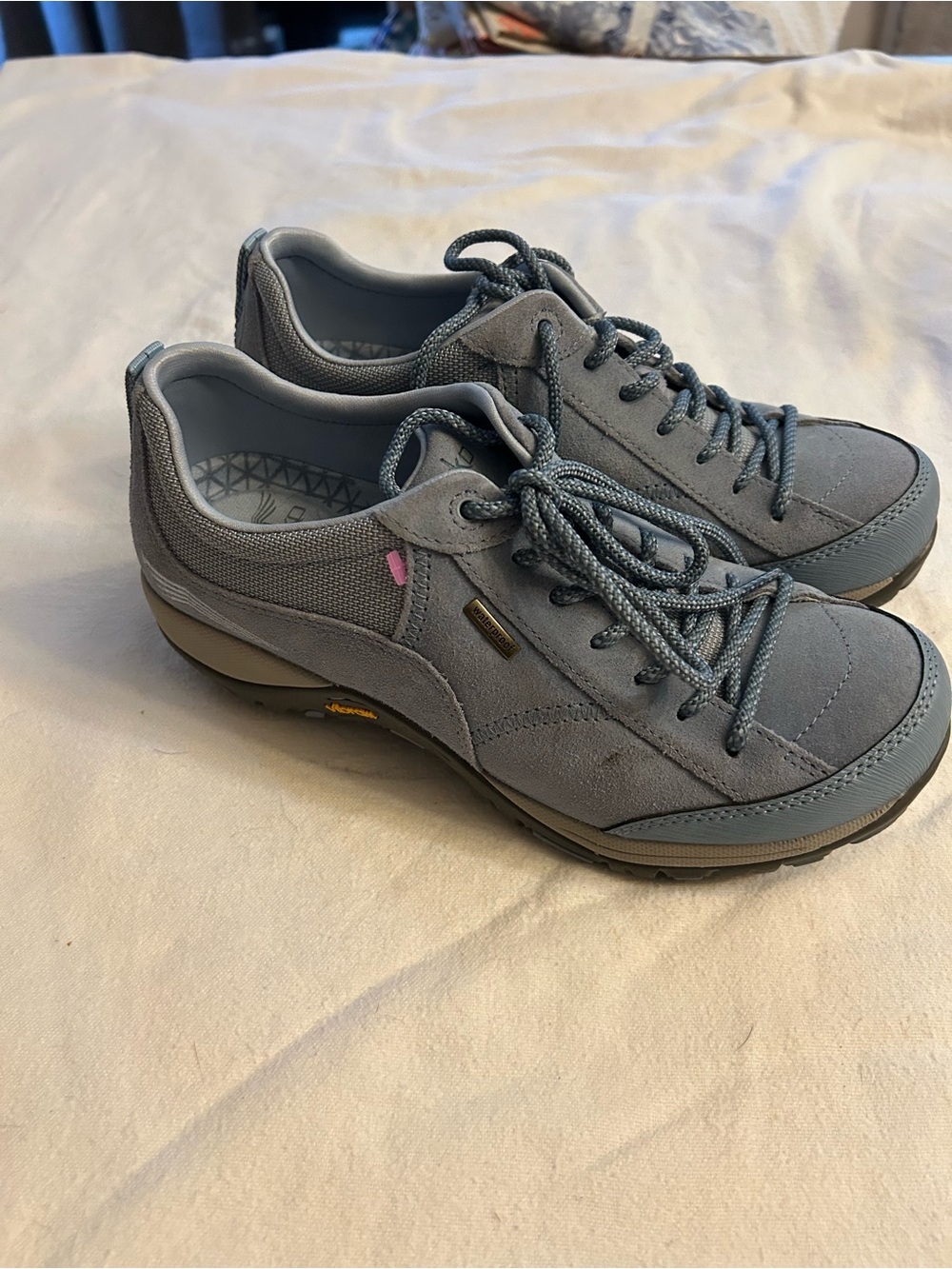 Dansko Gray Lace-Up Women's Sneakers with Subtle Pink Accent paisley waterproof